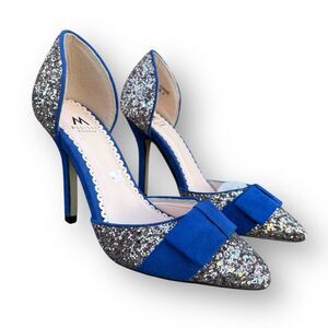 ShoeDazzle Royal Blue Silver Joanie Bow Glitter Pumps Women's size 6